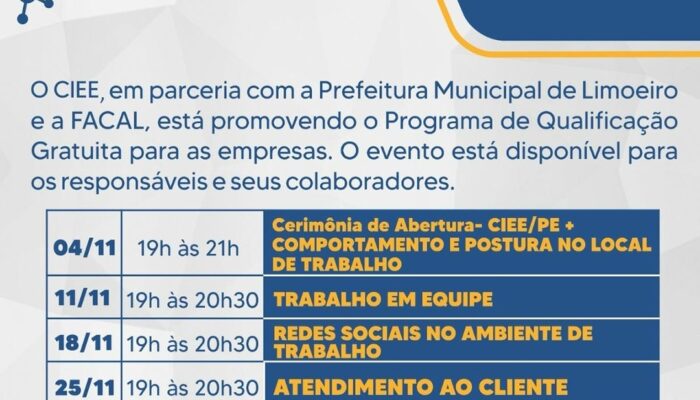 Prefeitura de Limoeiro, Facal e CIEE promovem Programa de Qualificação Gratuita para Empresas